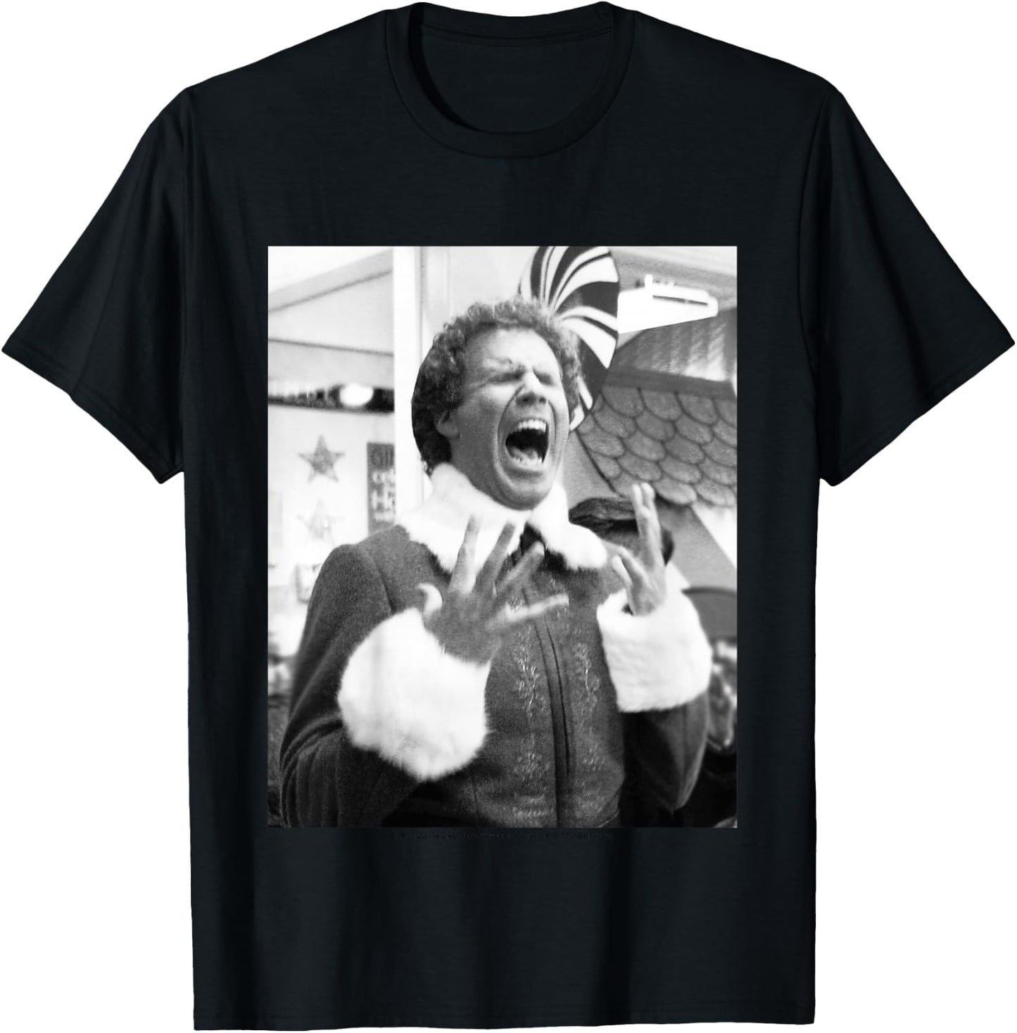 Kids Elf Buddy Black & White Screaming Photo T-Shirt - T-Shirt | Black