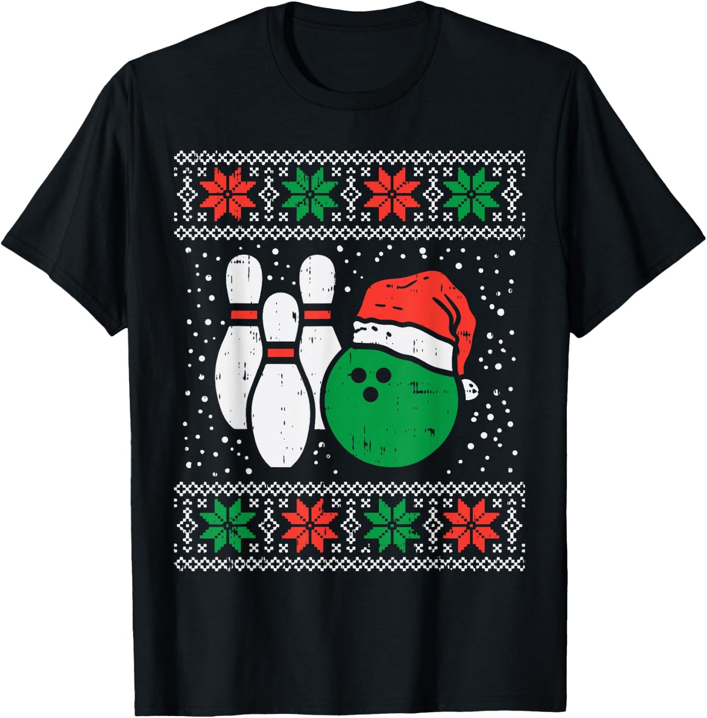 Bowling Ugly Christmas Sweater Sport Bowls Xmas Men Gift T-Shirt - T-Shirt | Black