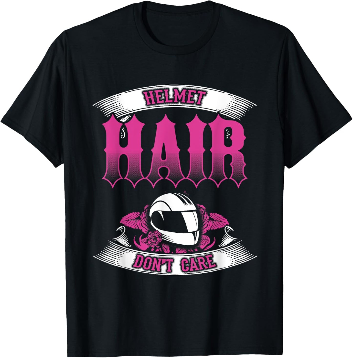 Biker Chick Shirt Motorcycle Helmet Hair Dont Care Pink T-Shirt - T-Shirt | Black
