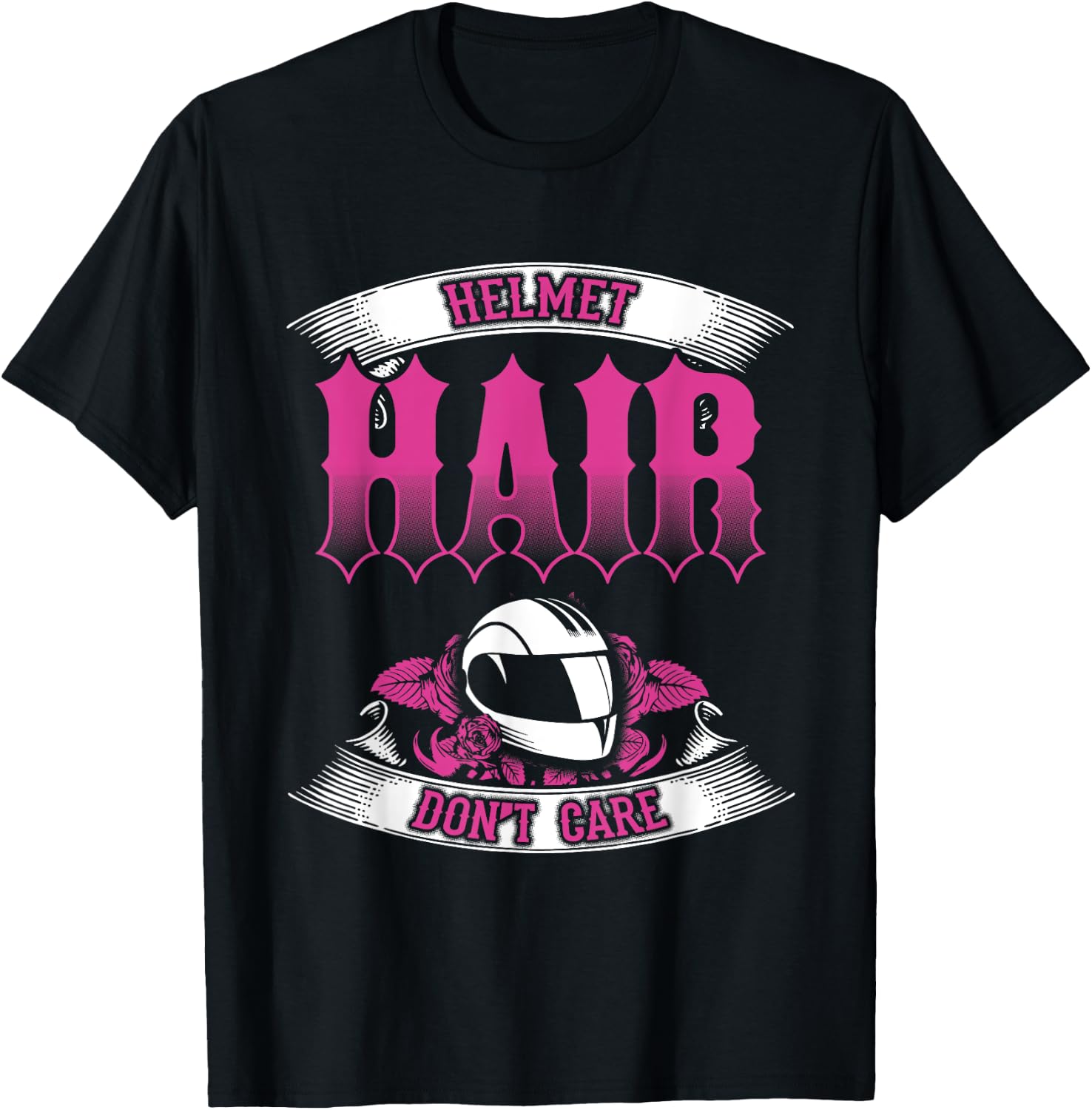 Biker Chick Shirt Motorcycle Helmet Hair Dont Care Pink T-Shirt - T-Shirt | Black