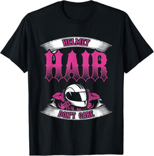 Biker Chick Shirt Motorcycle Helmet Hair Dont Care Pink T-Shirt - T-Shirt | Black