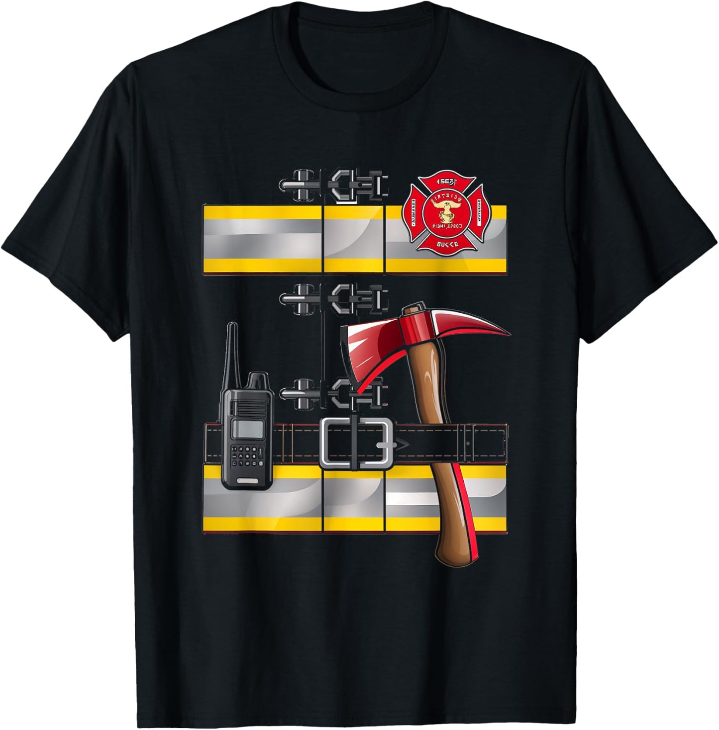 Firefighter Costume Fireman Axe Badge Radio Halloween T-Shirt - T-Shirt | Black