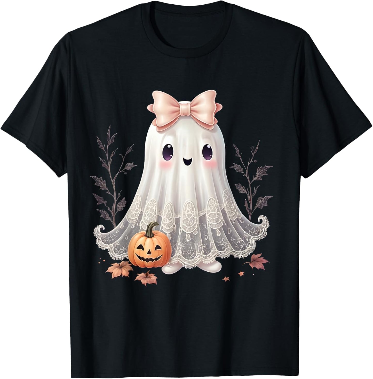 Lace Ghost Halloween Coquette Bow Vintage Women Girls T-Shirt - T-Shirt | Black