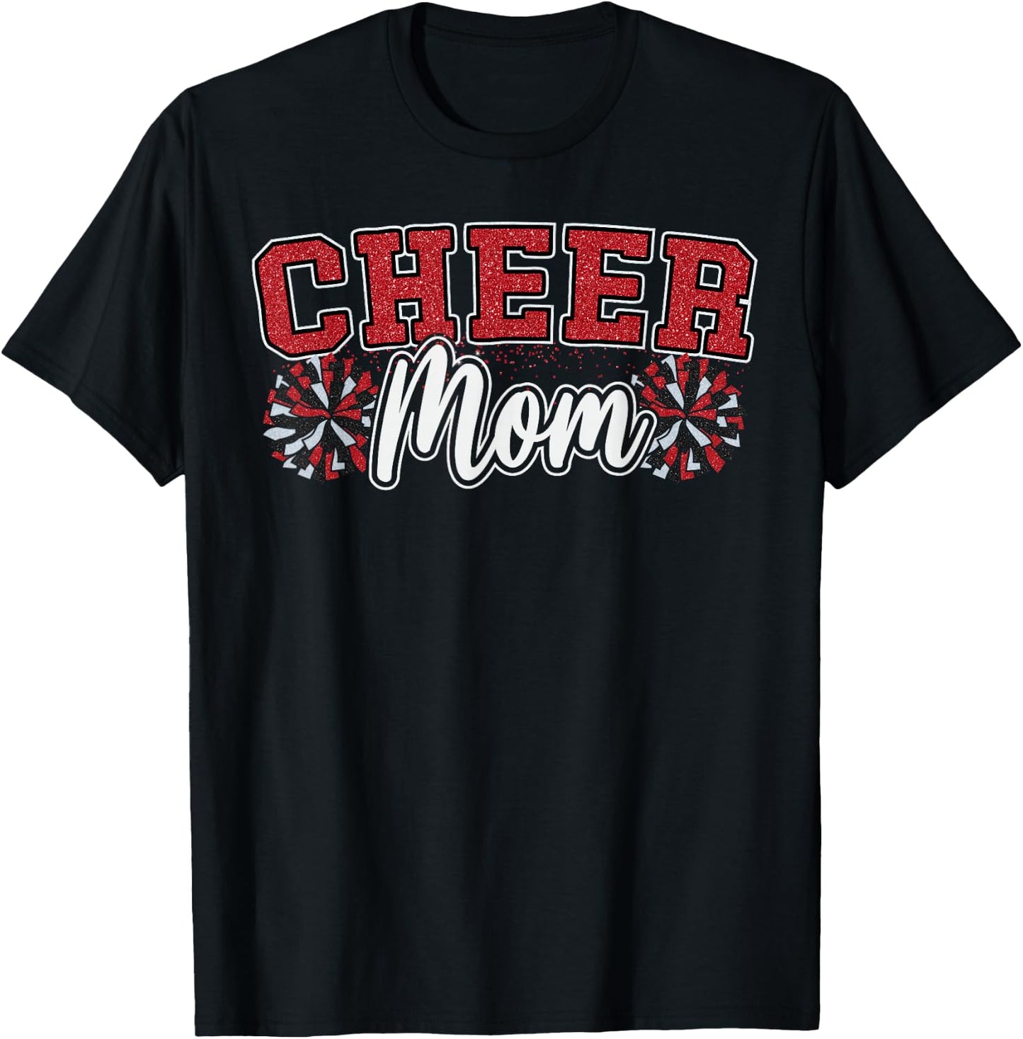Funny Loud Proud Cheer Mom Mama Cheerleading Red Black Pom T-Shirt - T-Shirt | Black