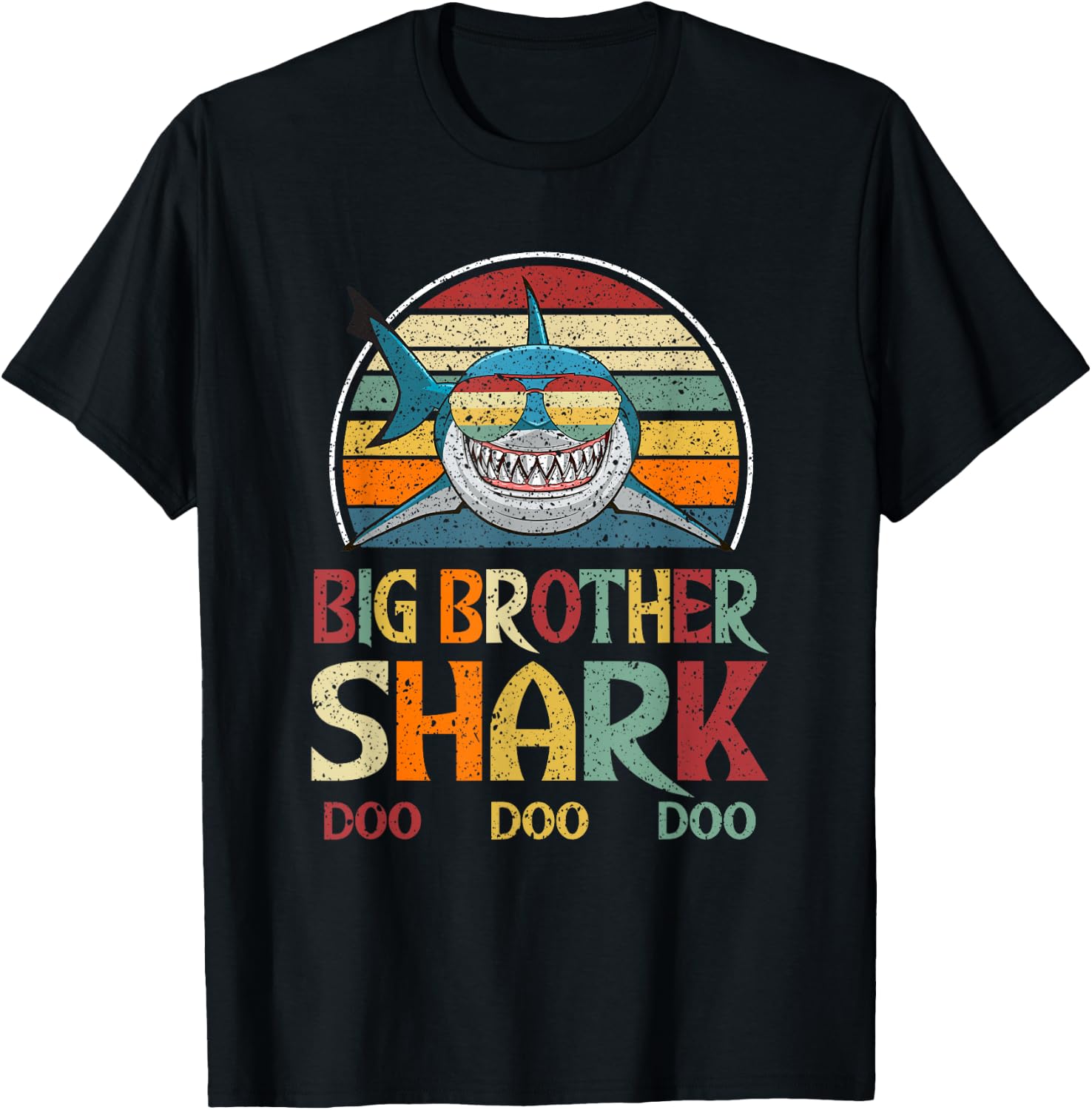 Retro Vintage Big Brother Shark Pregnancy Announcement Gift T-Shirt - T-Shirt | Black
