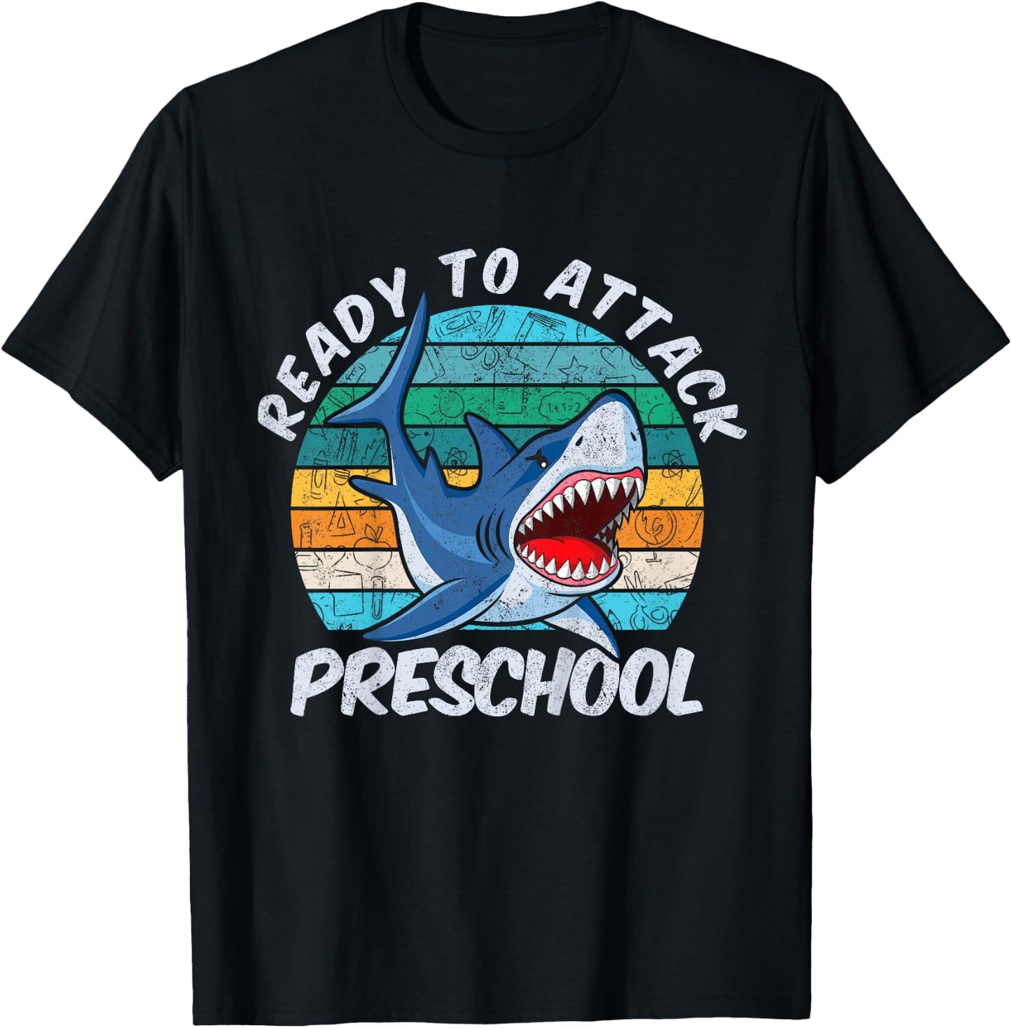 Fun Ready To Attack PreSchool Shark Gift First Day of Pre-K T-Shirt - T-Shirt | Black