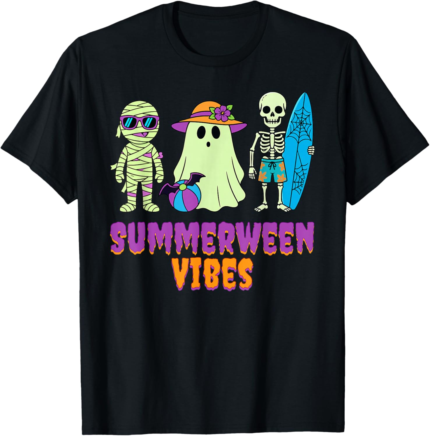 Summerween Funny Spooky Ghost Halloween Summer Vacation T-Shirt - T-Shirt | Black