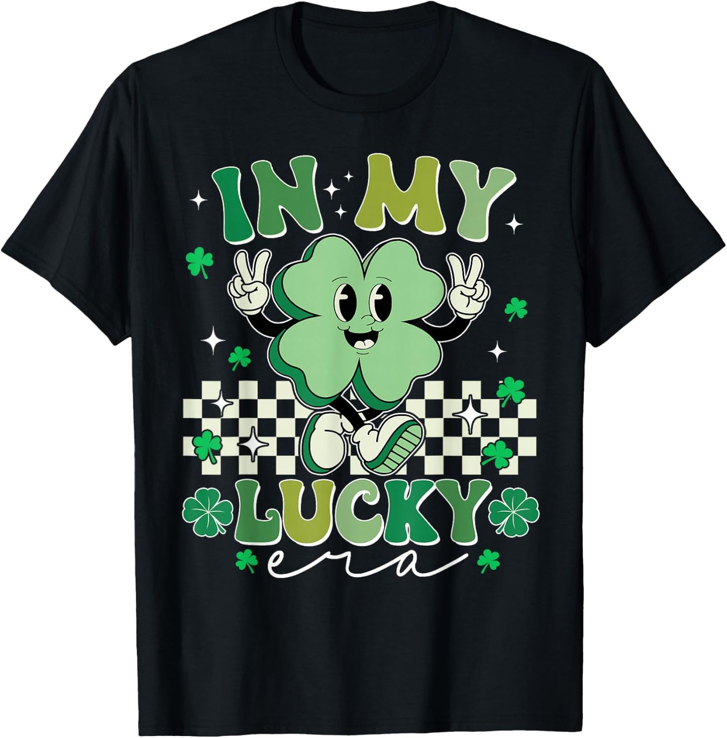 Retro In My Lucky Era St Patricks Day Shamrock Lucky Charm T-Shirt - T-Shirt | Black