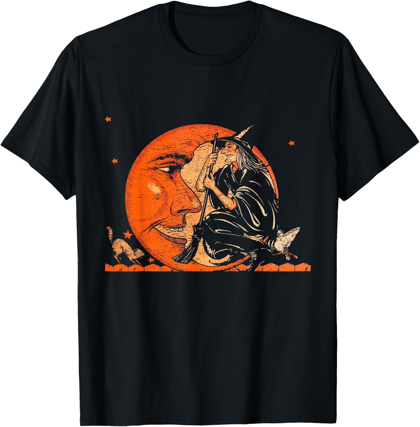 Great Vintage Witch and Moon Halloween Design T-Shirt - T-Shirt | Black