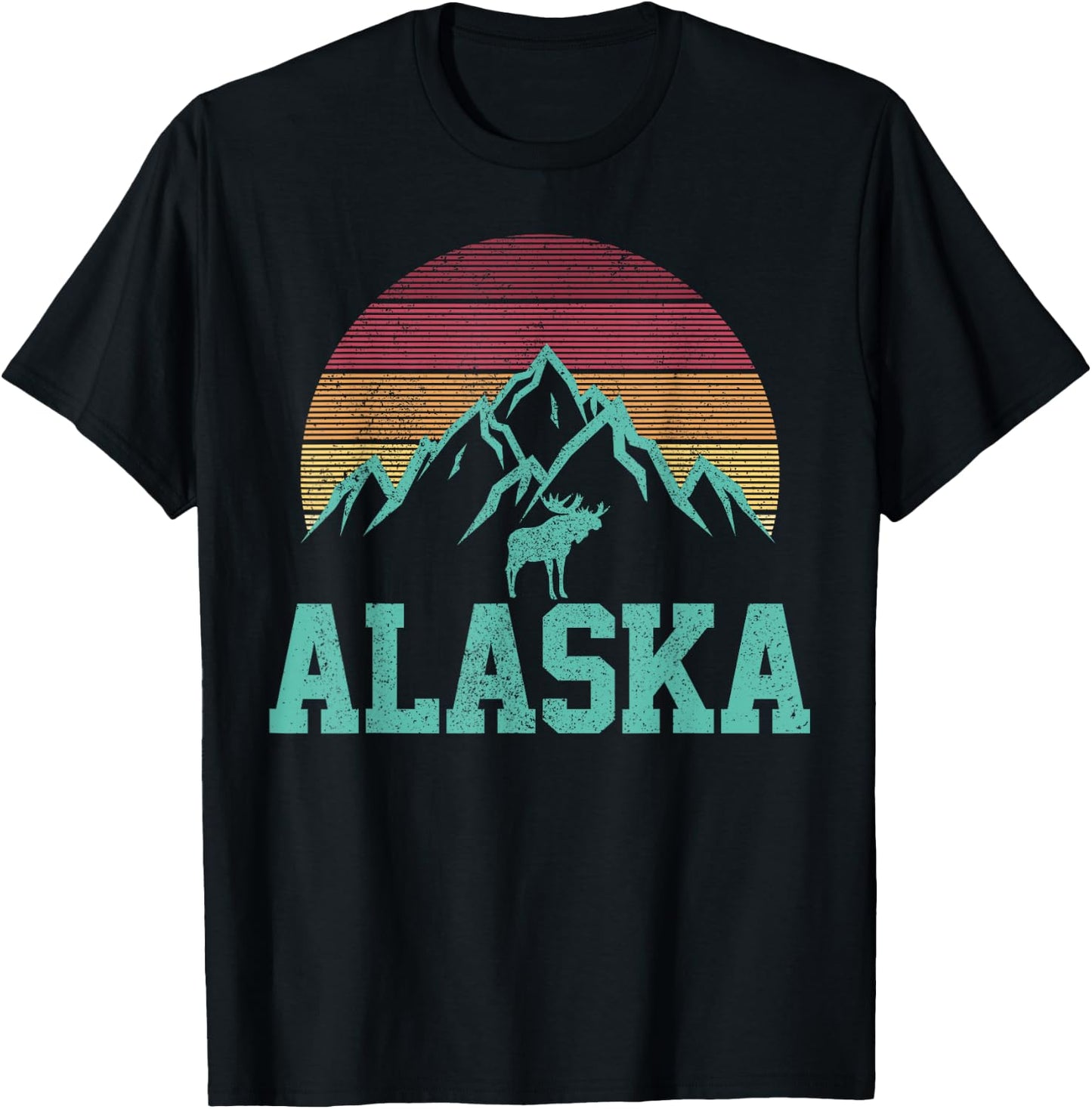 Alaska Vintage Moose Outdoor Nature Hiking Souvenir Gift T-Shirt - T-Shirt | Black