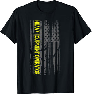 Heavy Machinery Equipment Operator Patriotic American Flag T-Shirt - T-Shirt | Black