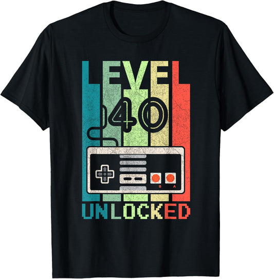 Level 40 Unlocked Video Gamer 40th Birthday Gifts T-Shirt - T-Shirt | Black