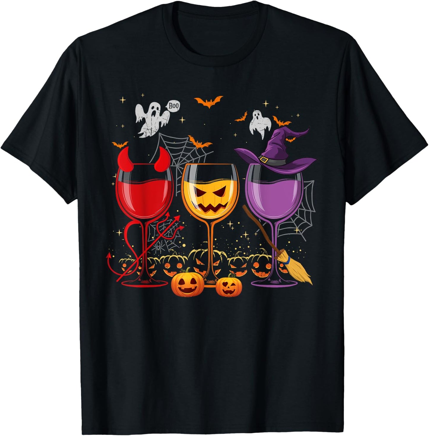 Three Glasses Of Wines Funny Halloween Wine Lover T-Shirt - T-Shirt | Black