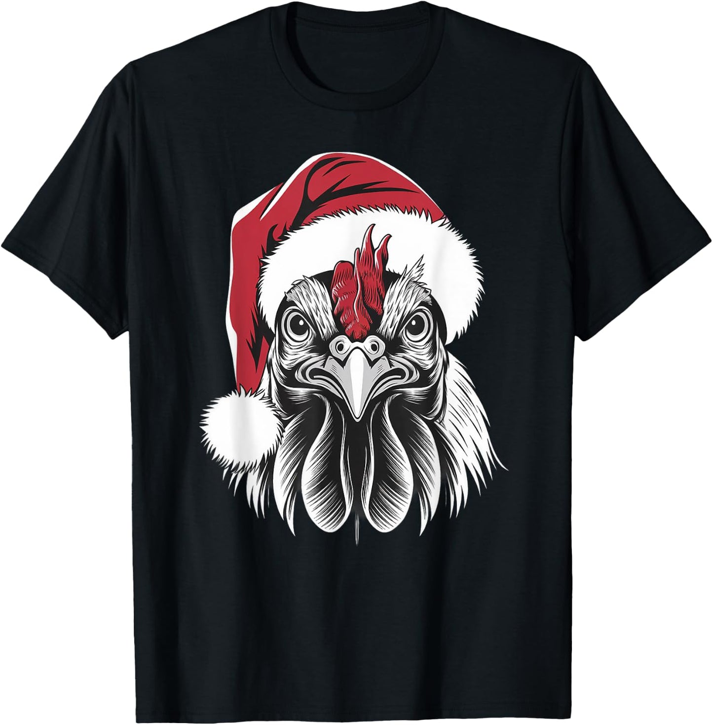 Joyful Rooster Santa on Rooster Christmas T-Shirt - T-Shirt | Black