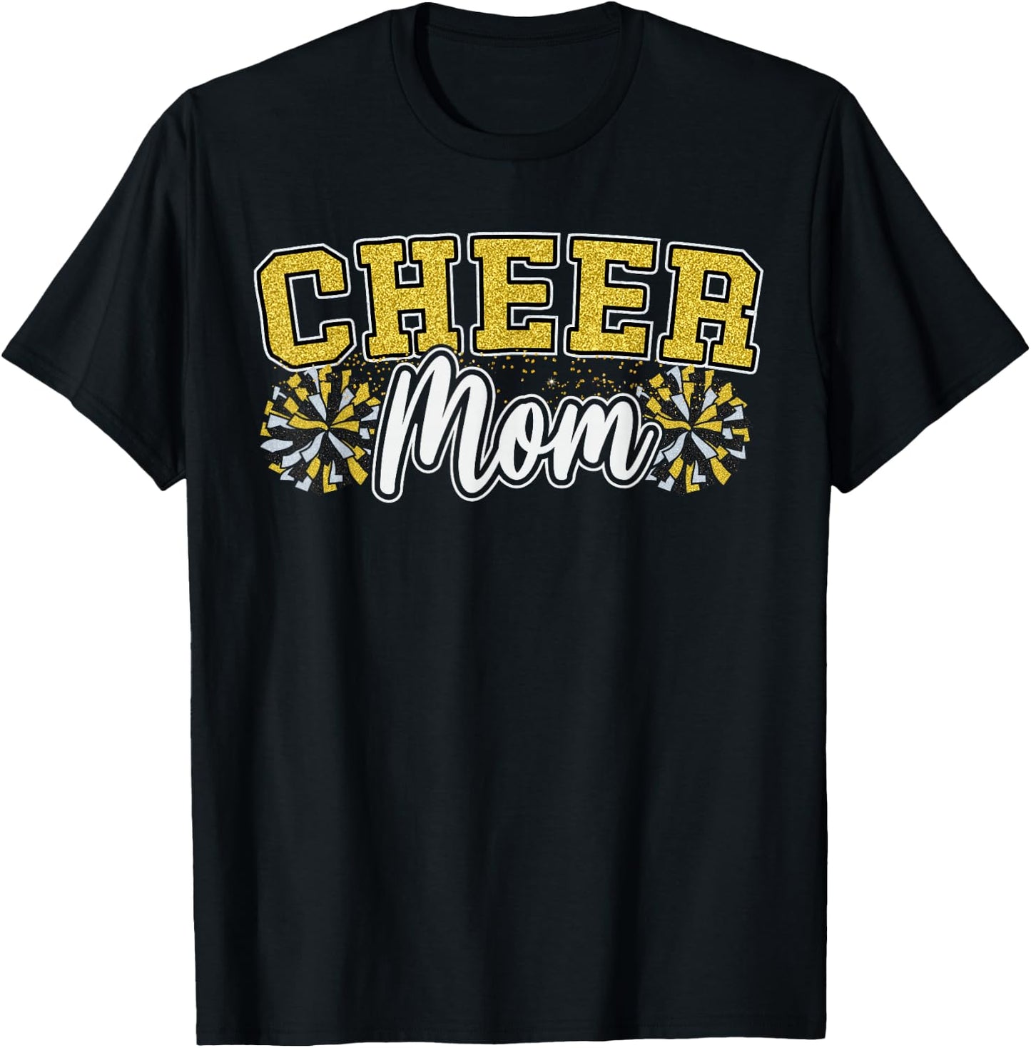 Funny Loud Proud Cheer Mom Mama Cheerleading Yellow Pom Poms T-Shirt - T-Shirt | Black