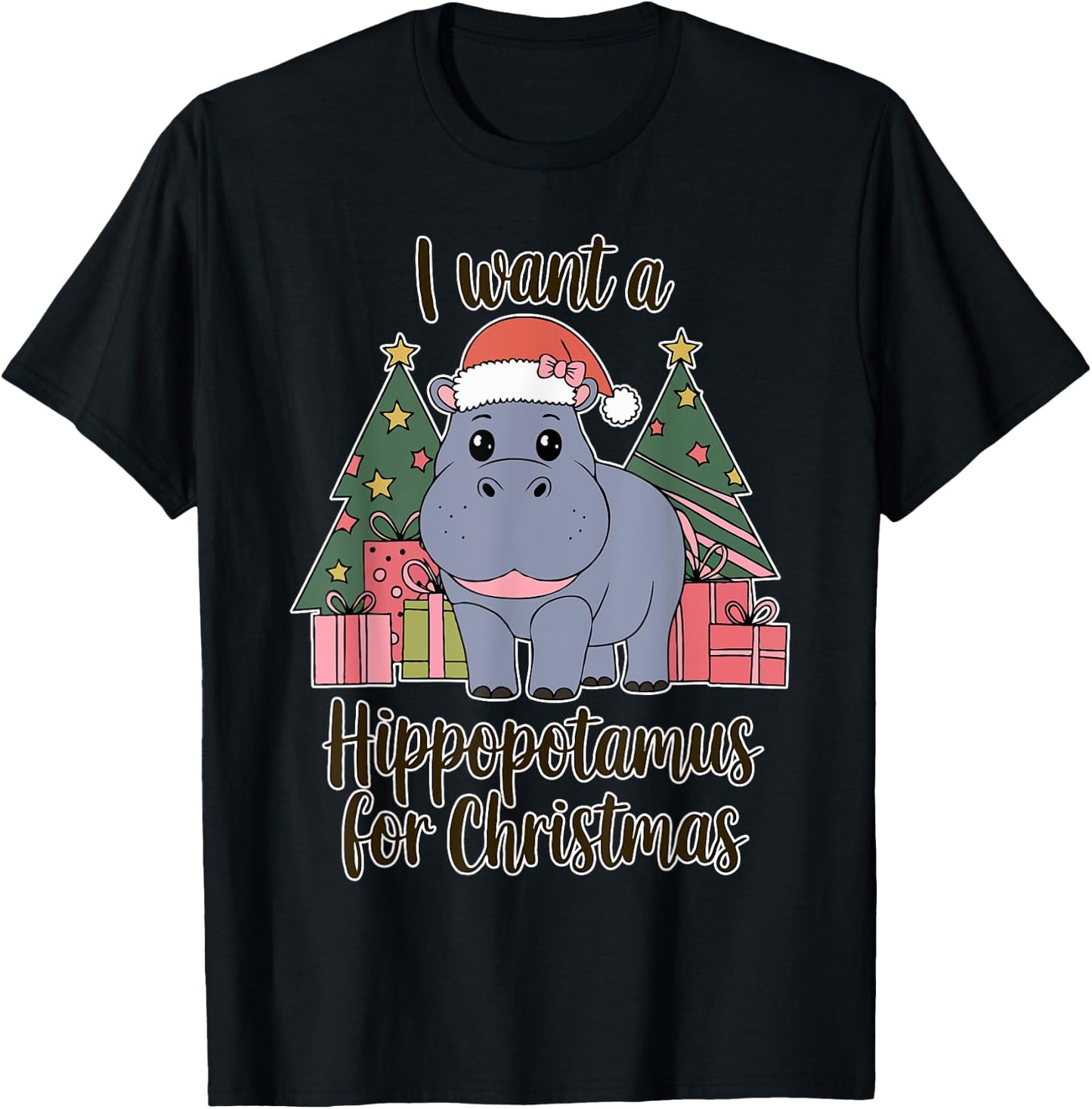 I Want A Hippopotamus For Christmas Xmas Hippo for Kid Women T-Shirt - T-Shirt | Black