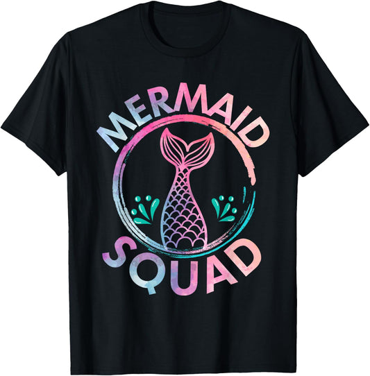 Mermaid Birthday Squad Party Matching T-Shirt - T-Shirt | Black