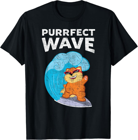 Purrfect Wave Cool Retro Vintage Cat Surf design Men Women Kids T-Shirt - T-Shirt | Black