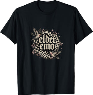 Elder Emo Sparrow Checkerboard Old English Vintage Graphic T-Shirt - T-Shirt | Black