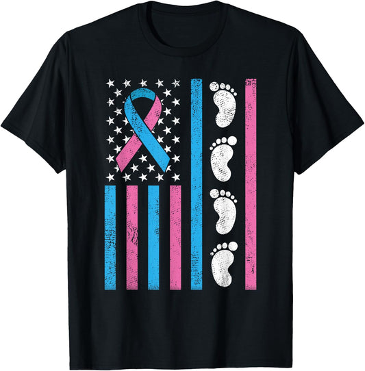 American Flag Pregnancy Infant Loss Awareness Miscarriage T-Shirt - T-Shirt | Black