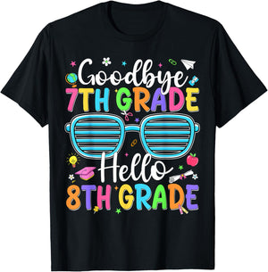 Goodbye 7th Grade Hello 8th Grade Graduation Back to School T-Shirt - T-Shirt | Black