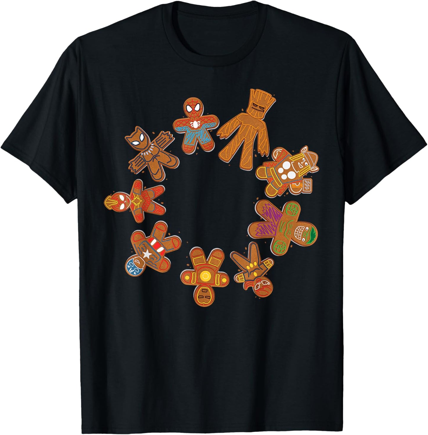 Marvel Avengers Gingerbread Cookie Circle T-Shirt - T-Shirt | Black