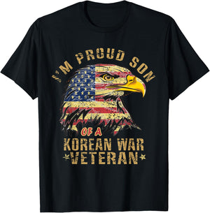 Proud Son Of A Korean War Veteran Vintage Distressed Eagle T-Shirt - T-Shirt | Black