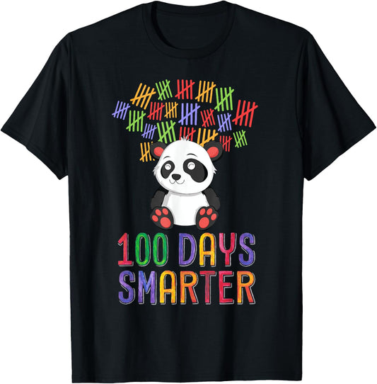 100 Days Smarter 100th Day of School Outfit Panda Teacher Men Women Girls Kids T-Shirt - T-Shirt | Black