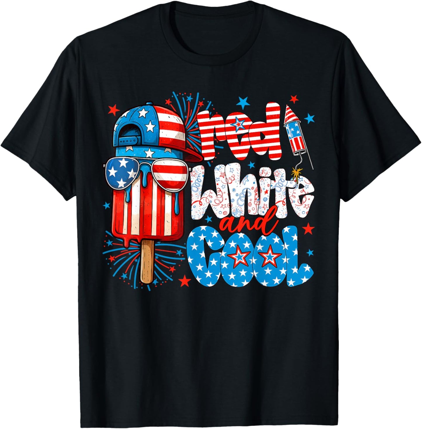 Red White and Cool 4th of July Popsicle USA Flag Boy Toddler T-Shirt - T-Shirt | Black