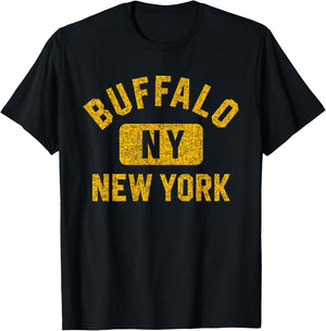 Buffalo New York Gym Style Distressed Amber Print T-Shirt - T-Shirt | Black