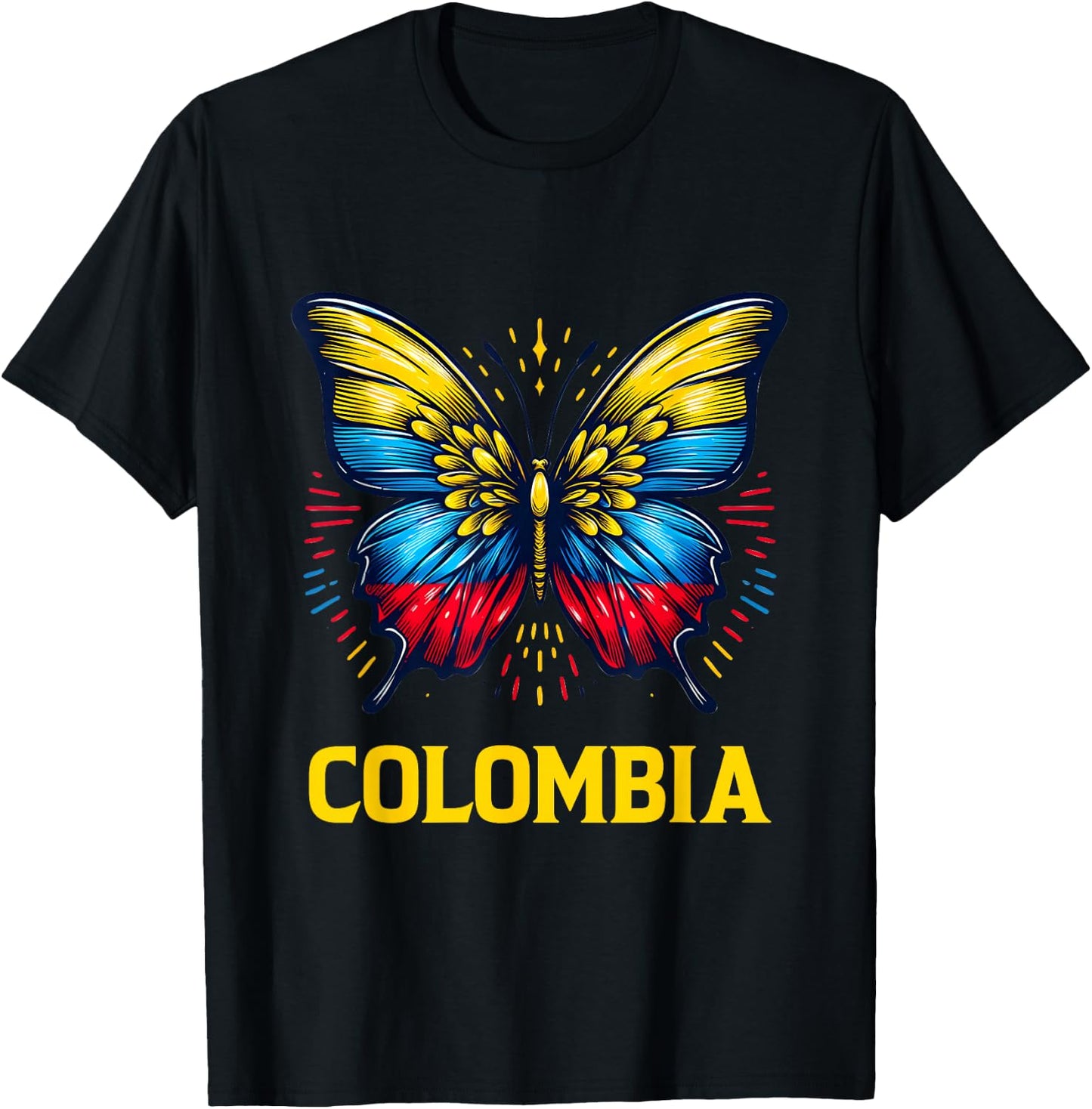 Vintage Colombia Beautiful Butterfly Country Colombian Flag T-Shirt - T-Shirt | Black