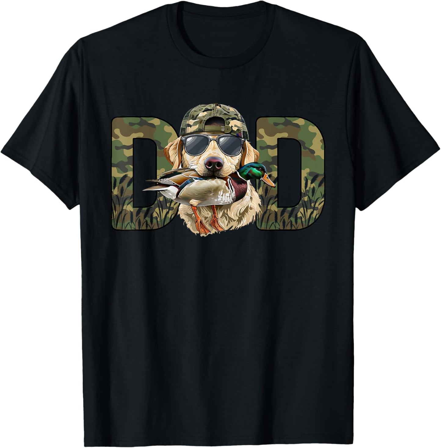 Golden Retriever Hunter Dad Camo Hunting Fathers Day T-Shirt - T-Shirt | Black