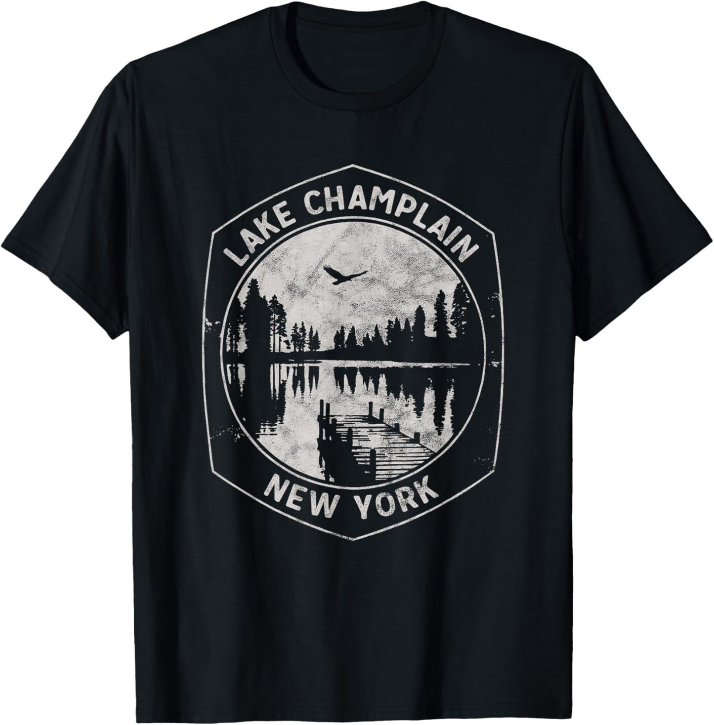 Vintage Lake Champlain New York Outdoors Vacation T-Shirt - T-Shirt | Black