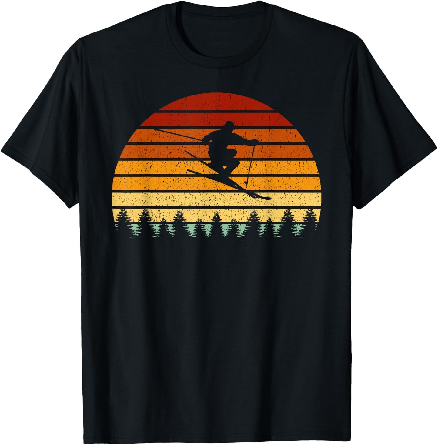 Vintage Sunset Skiing Gift Skiers T-Shirt - T-Shirt | Black