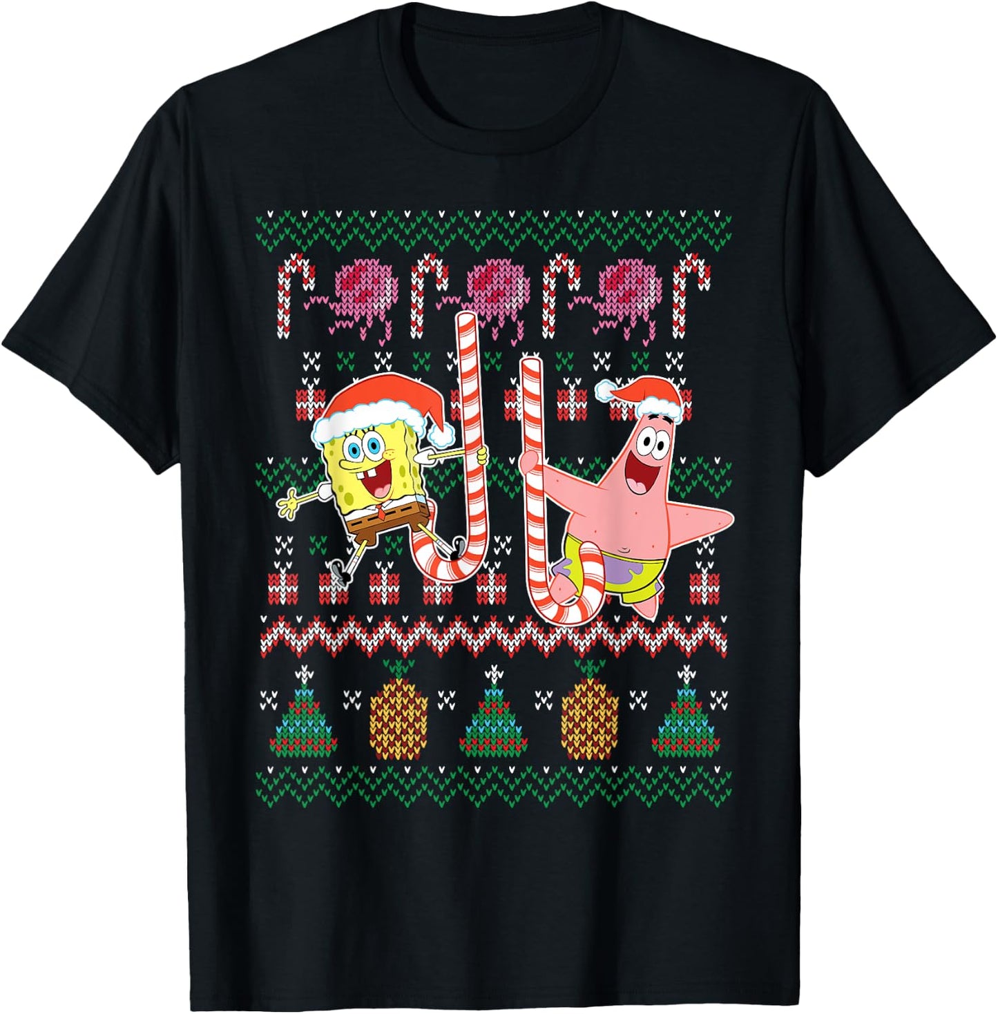 Spongebob SquarePants & Patrick Holiday Sweater T-Shirt - T-Shirt | Black