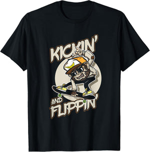 Skateboarder Kickin Flippin Skateboarding T-Shirt - T-Shirt | Black