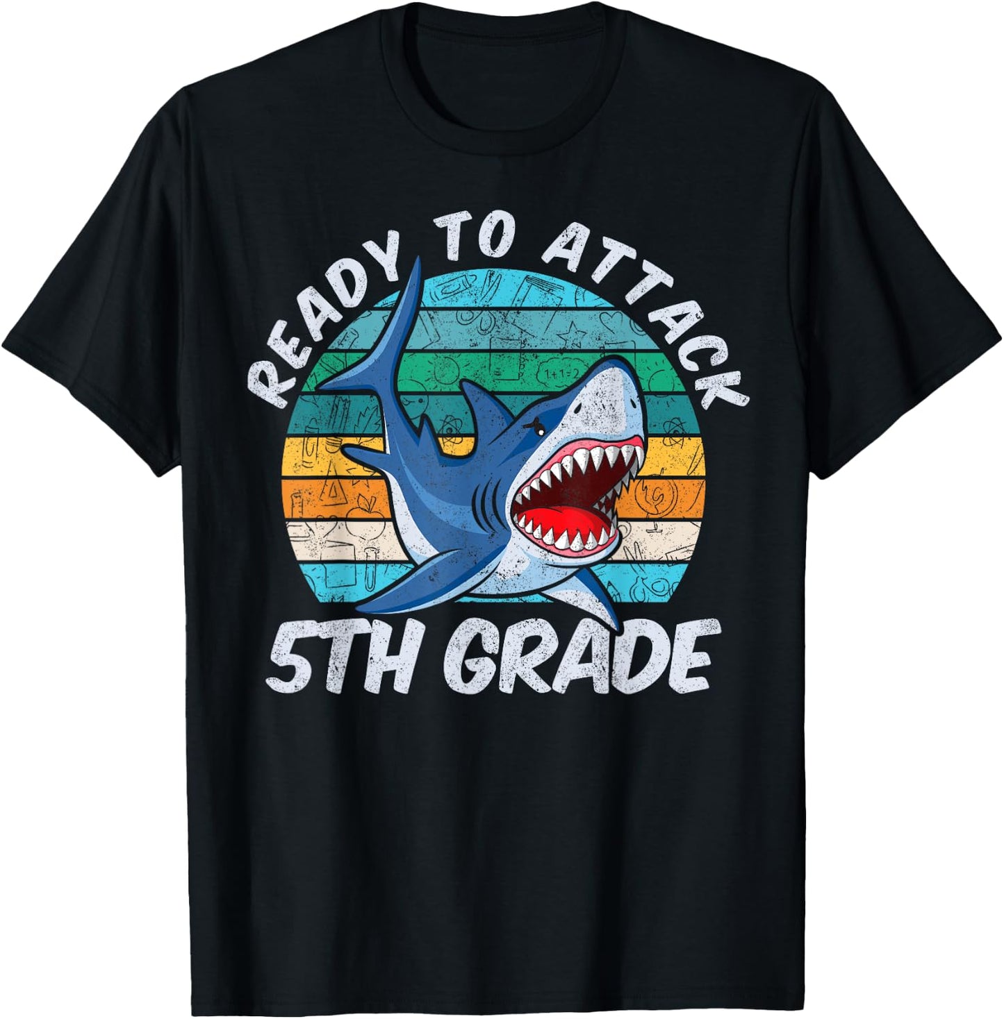 Ready To Attack 5th Grade Shark Gift Back to School T-Shirt - T-Shirt | Black