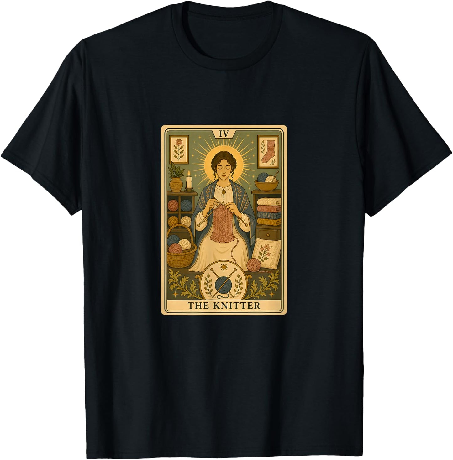 The Knitter | Knitting Tarot Card T-Shirt - T-Shirt | Black