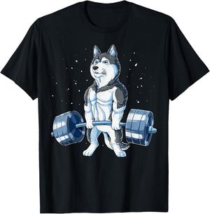 Siberian Husky Weightlifting Funny Deadlift Men Fitness Gym T-Shirt - T-Shirt | Black