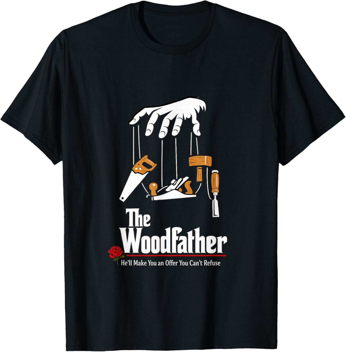 The Woodfather Funny Carpenter - Parody Woodworking T-Shirt - T-Shirt | Black