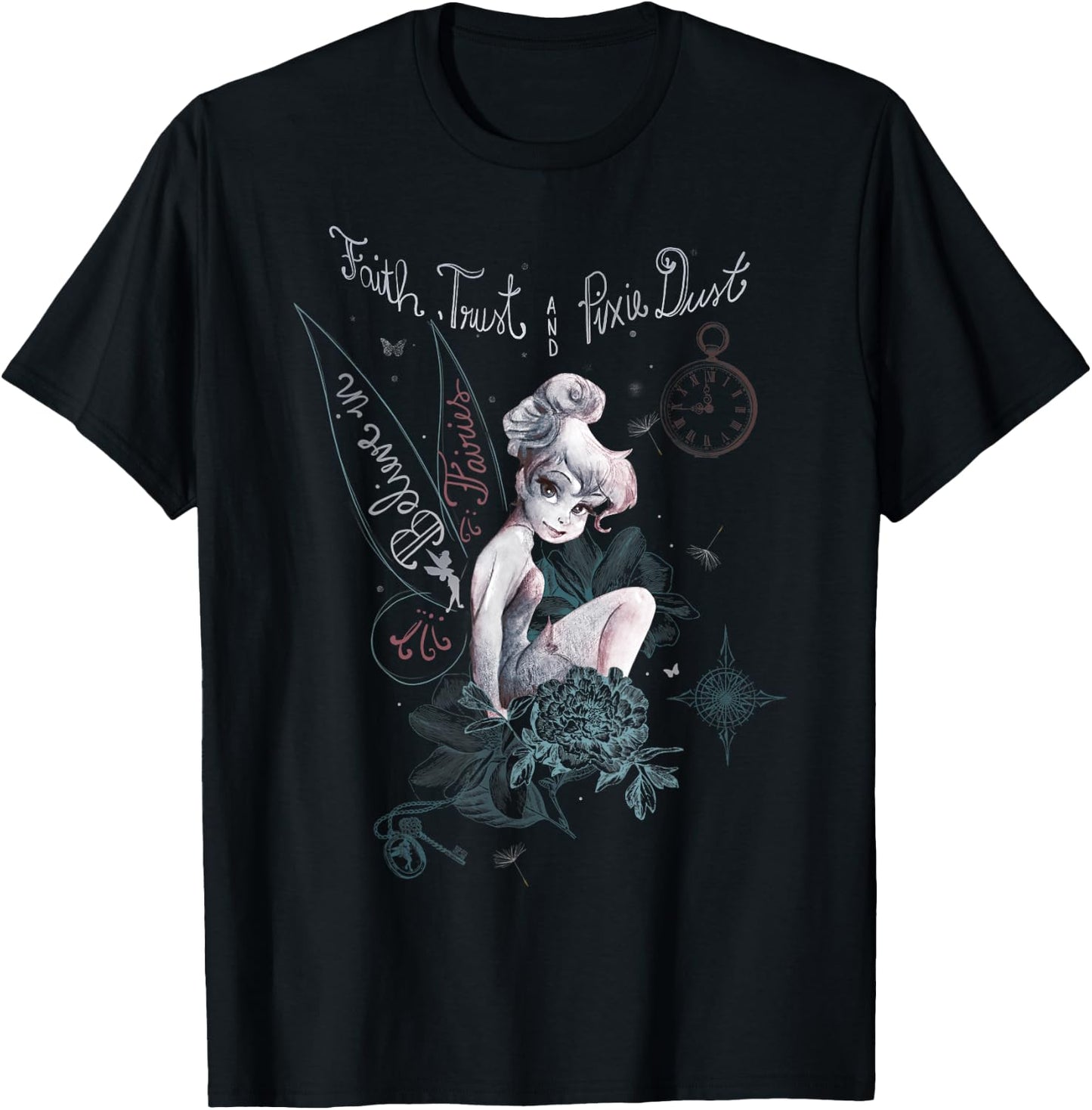 Disney Peter Pan Tinker Bell Believe Drawing Portrait T-Shirt - T-Shirt | Black