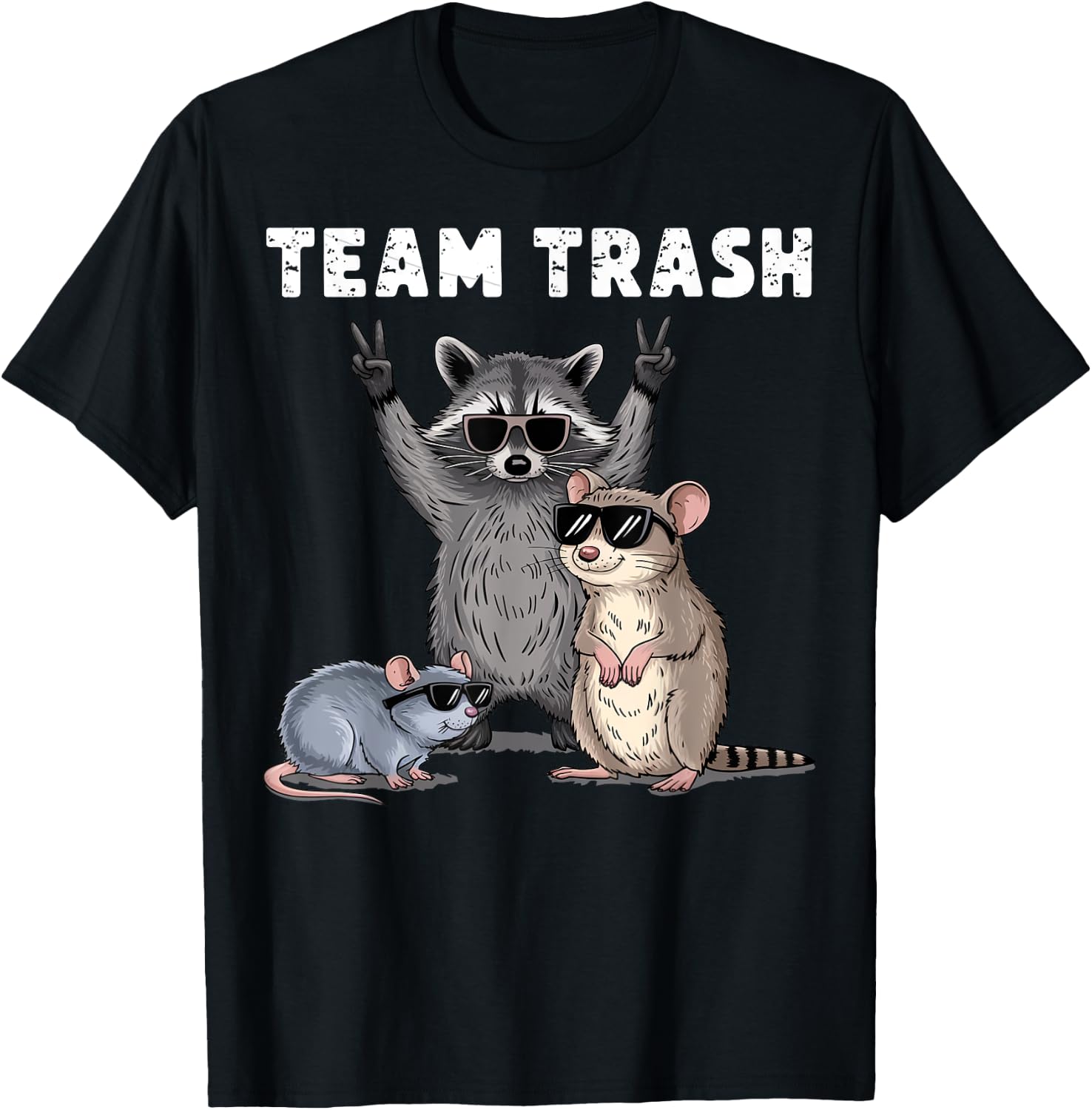 Raccoon Opossum Rat Team Trash Funny Gifts Women Kid T-Shirt - T-Shirt | Black