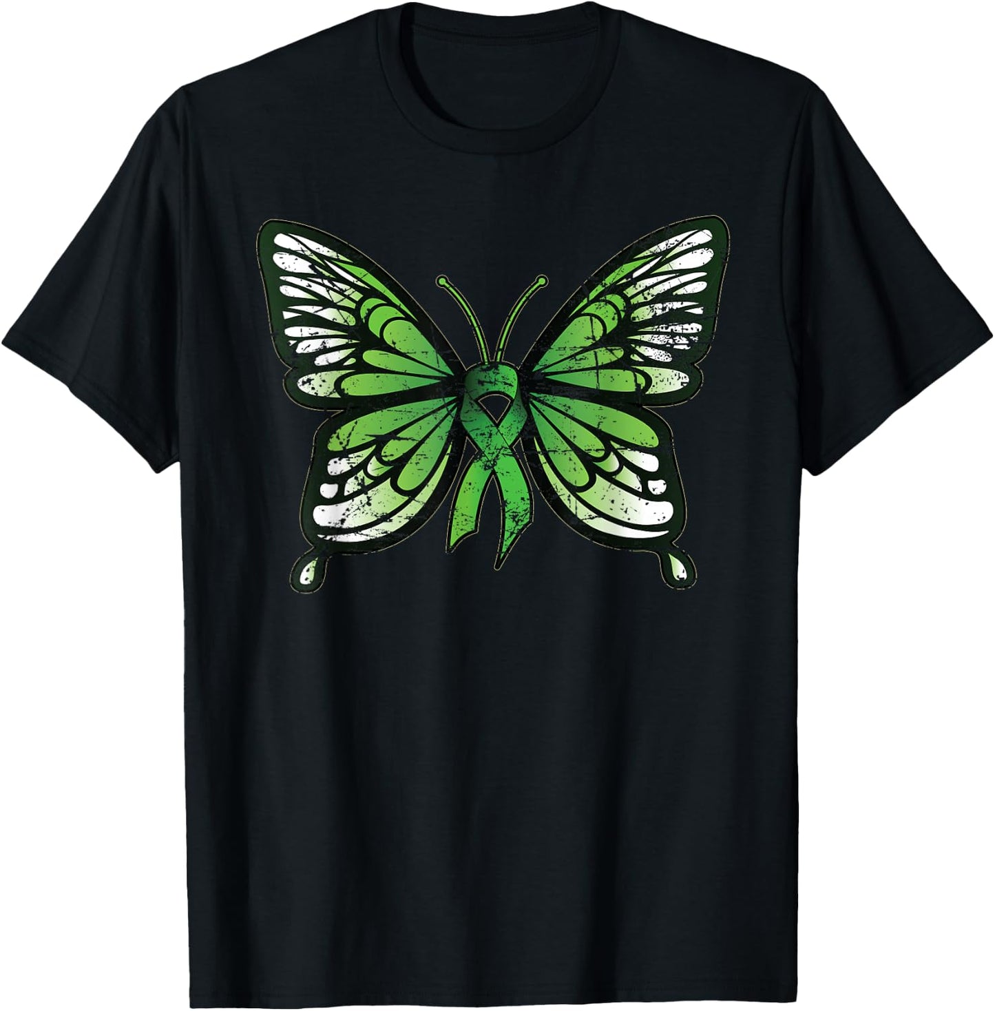 Mental Health Awareness Green Ribbon Butterfly T-Shirt - T-Shirt | Black