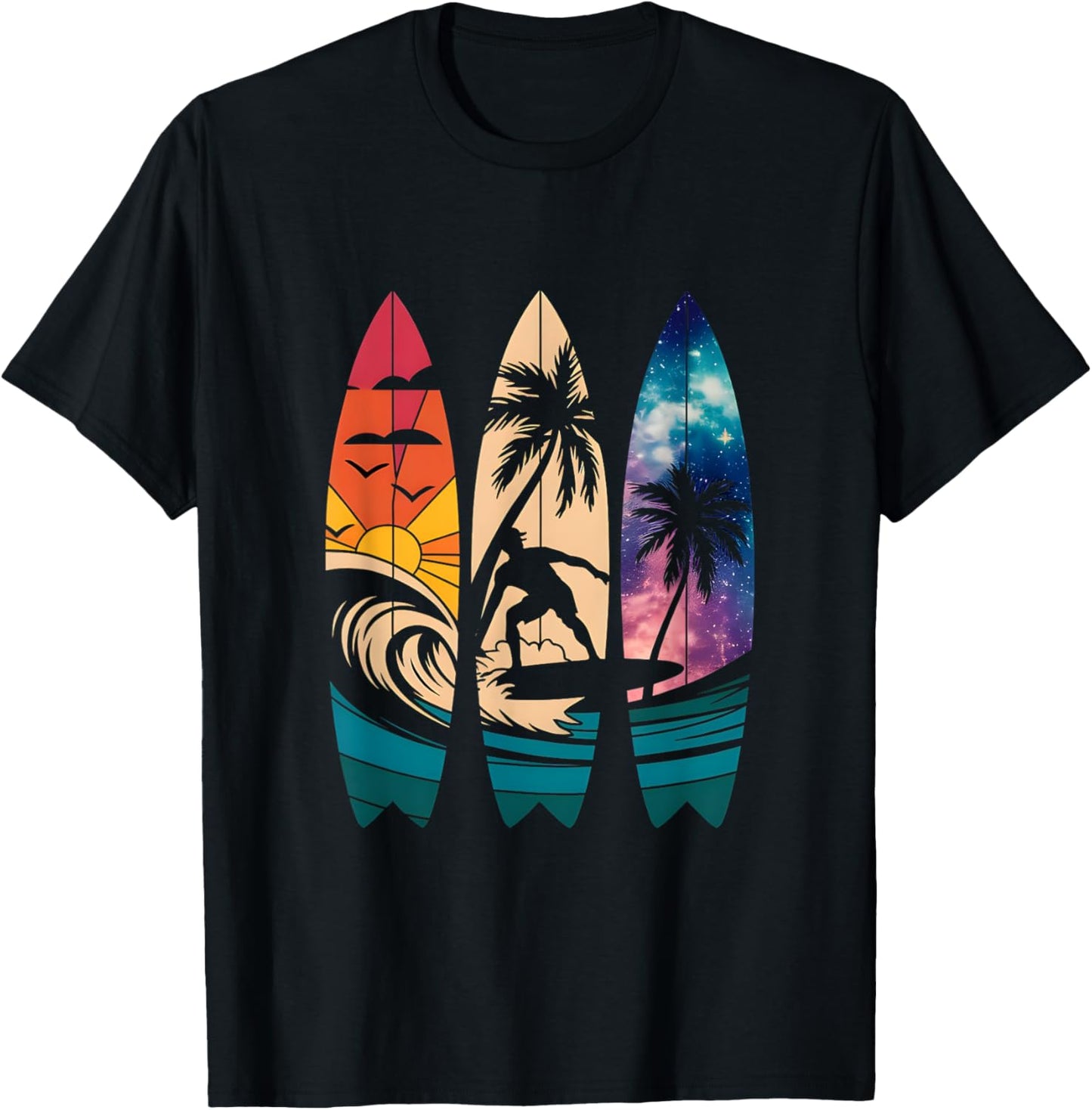Tie Dye Surfboard Surfing Beach Summer Vibes Retro Style T-Shirt - T-Shirt | Black