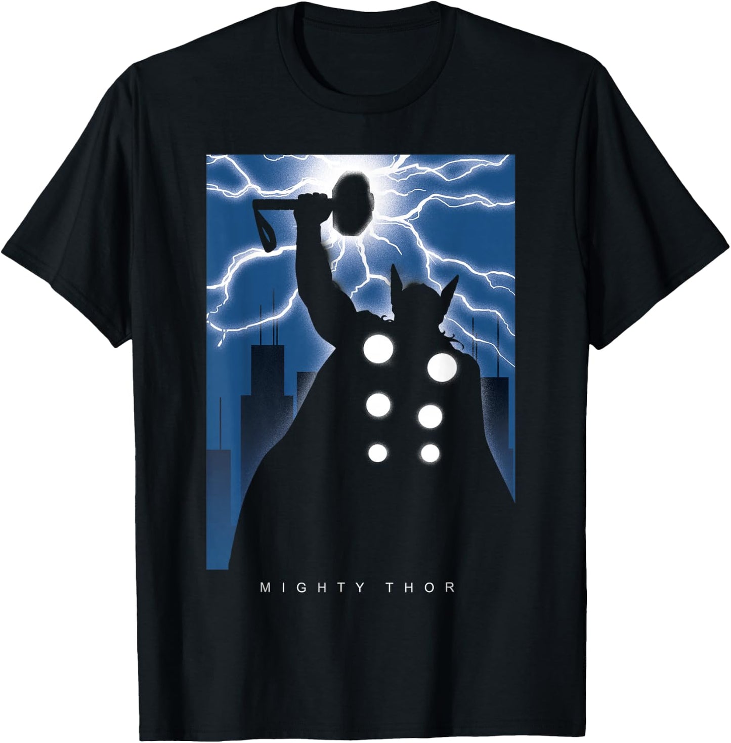 Marvel Thor Mighty Deco-Style Lightning Silhouette T-Shirt - T-Shirt | Black