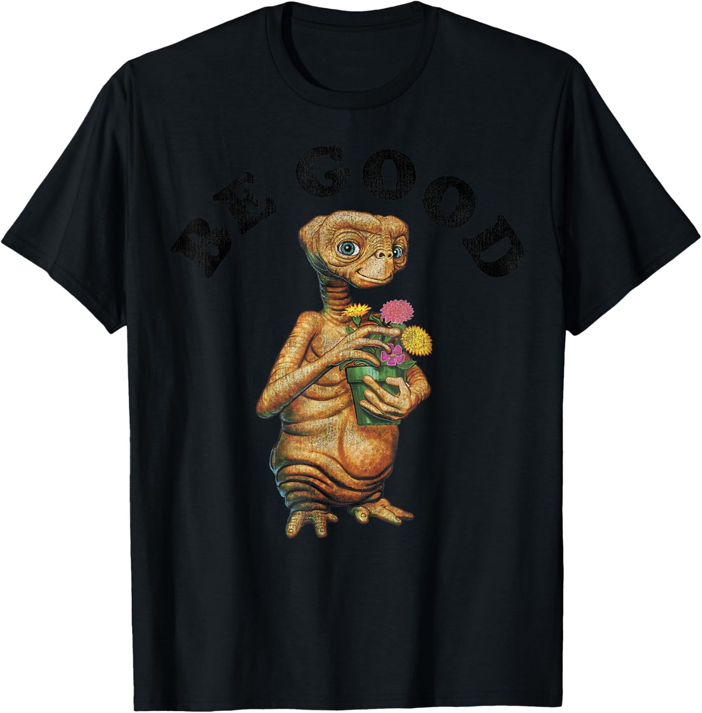 E.T. Be Good E.T. Holding Flower Pot Graphic T-Shirt - T-Shirt | Black