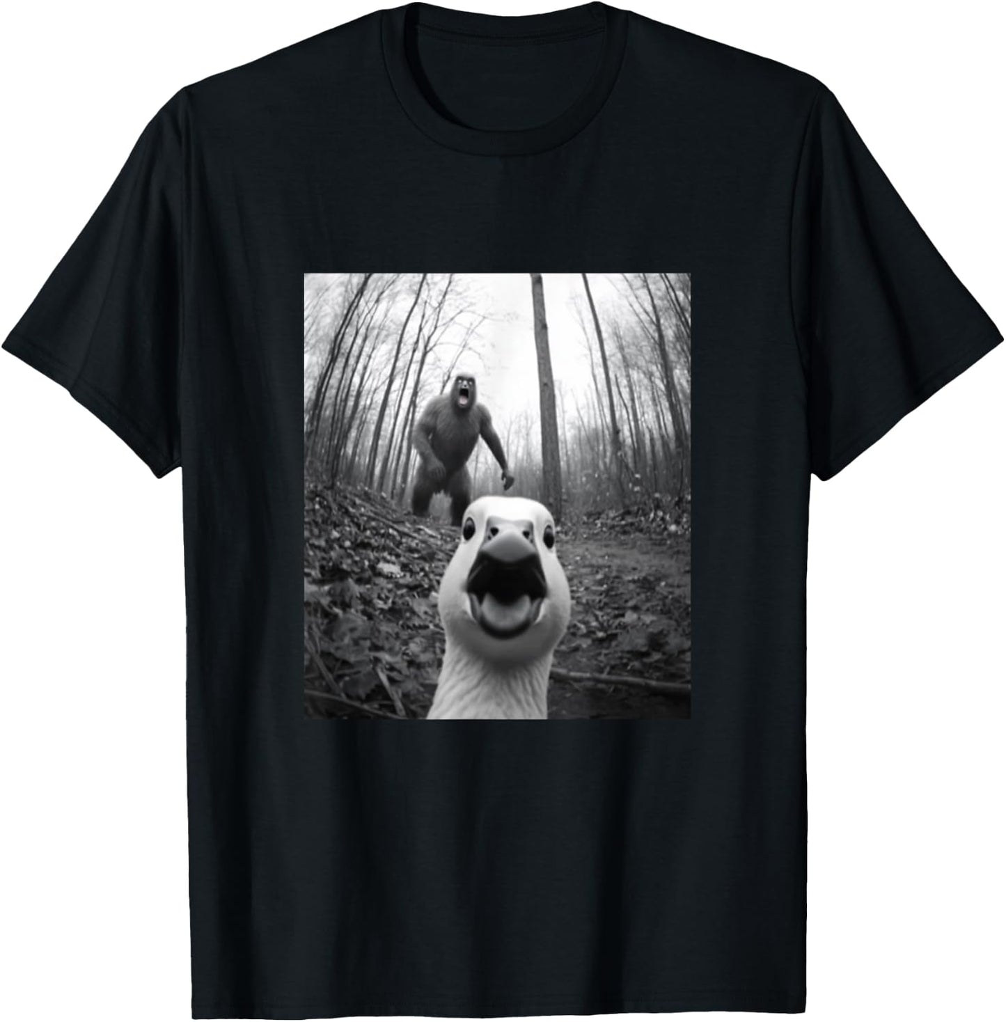 Silly Goose Bigfoot Selfie Funny Duck Men Women Kids Animal T-Shirt - T-Shirt | Black