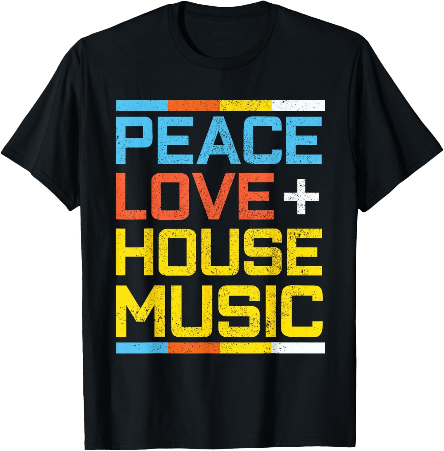 House Music Vintage Retro Peace Love EDM DJ Gift T-Shirt - T-Shirt | Black