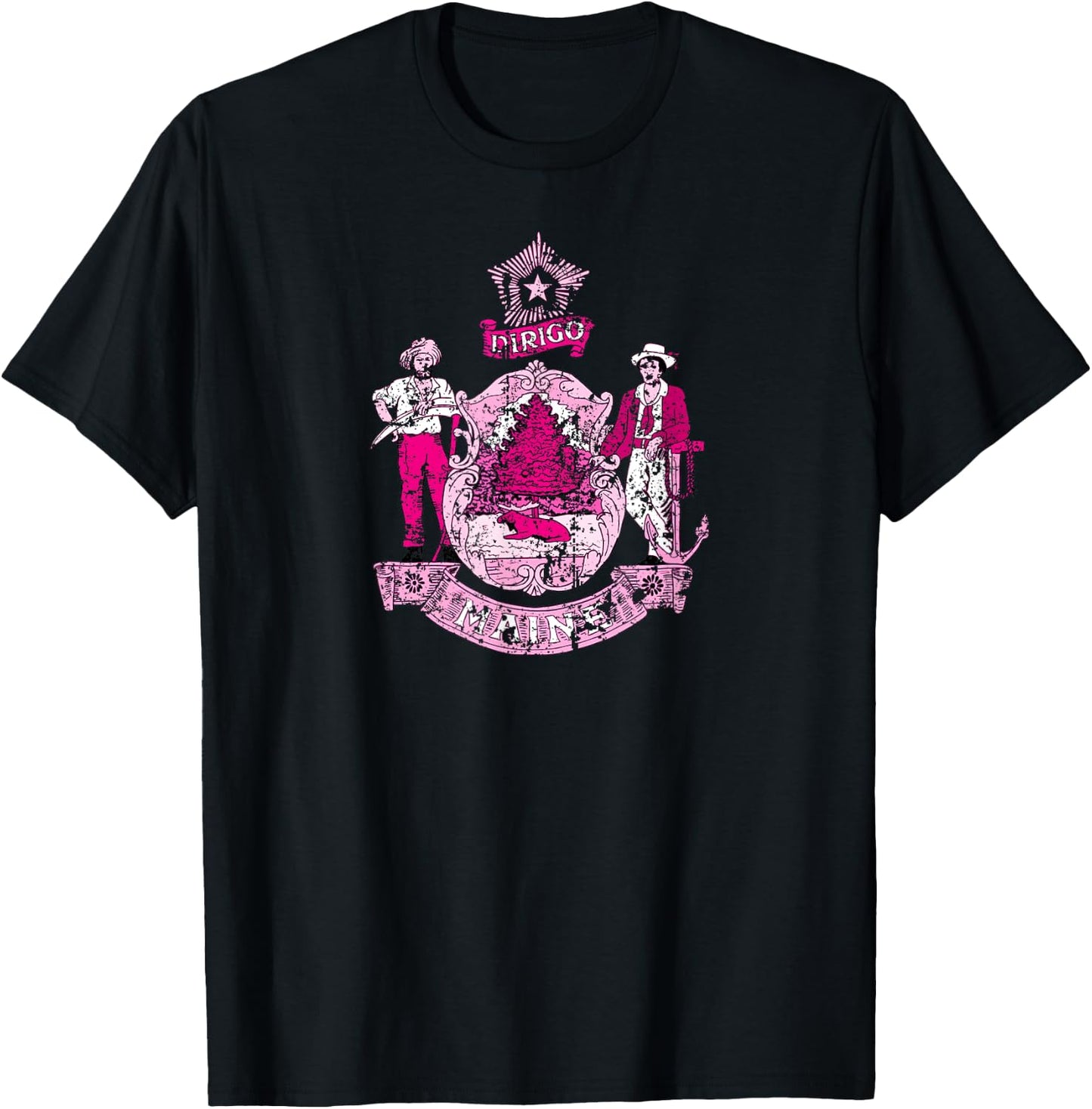 MAINE Flag Pink Vintage | Pink Maine T-Shirt - T-Shirt | Black