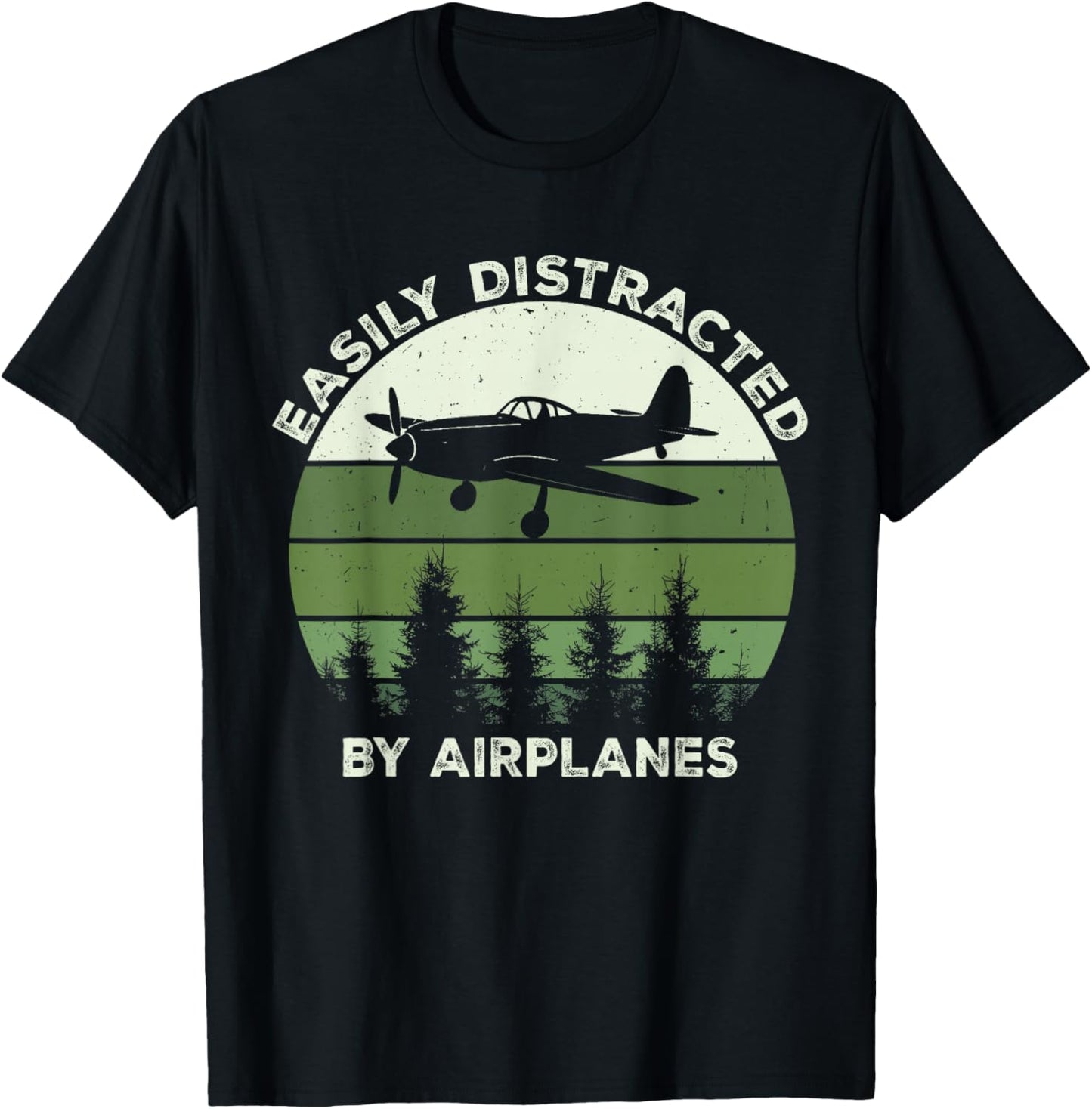 Easily Distracted By Airplanes Funny Pilot Graphic T-Shirt - T-Shirt | Black